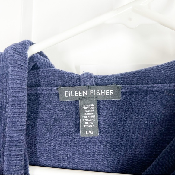 Eileen Fisher Navy Blue Organic Cotton Cropped Hoodie Sweater Size Large - Picture 4 of 6
